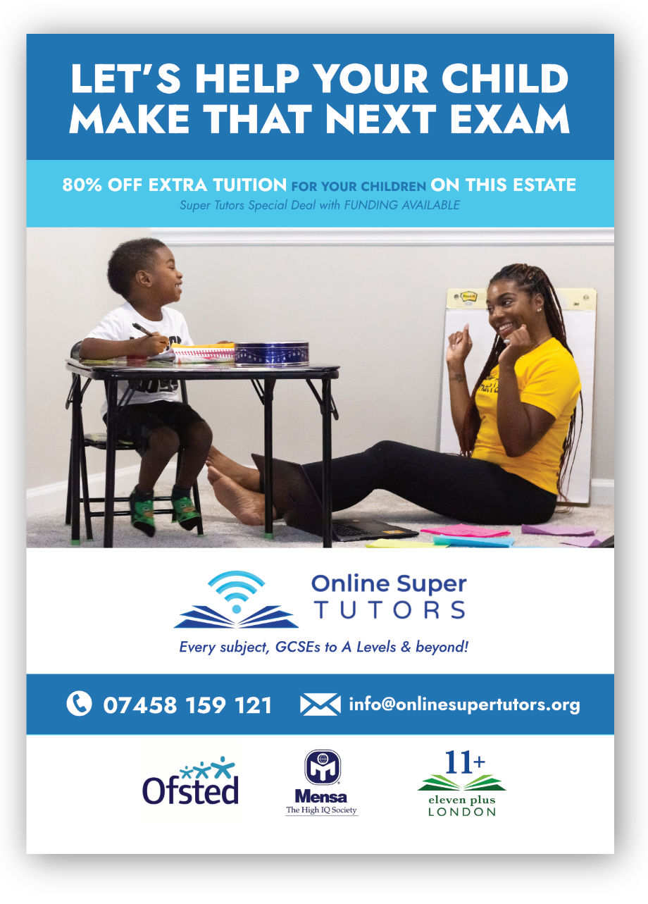 Online Super Tutors Flyer Design with a picture of a child