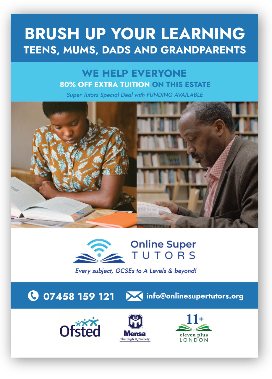 Online Super Tutors Flyer Design with a picture of an adult