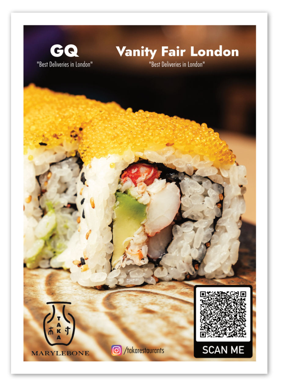 An example of a flyer design by Taka London using a photograph of food